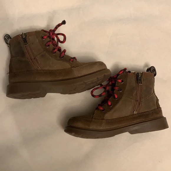 UGG brown leather high boots red laces Robley Waterproof Boot size 12 walnut - Picture 2 of 7